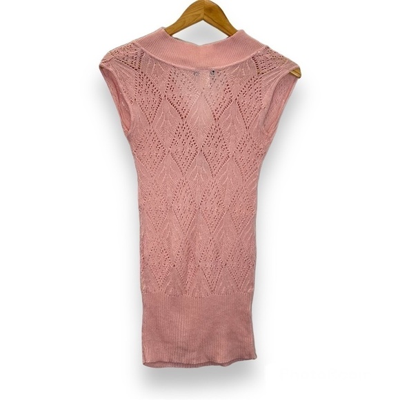 Wet Seal Pink Open Weave Sleeveless V-Neck Tunic Sweater XS Y2K - Picture 2 of 6